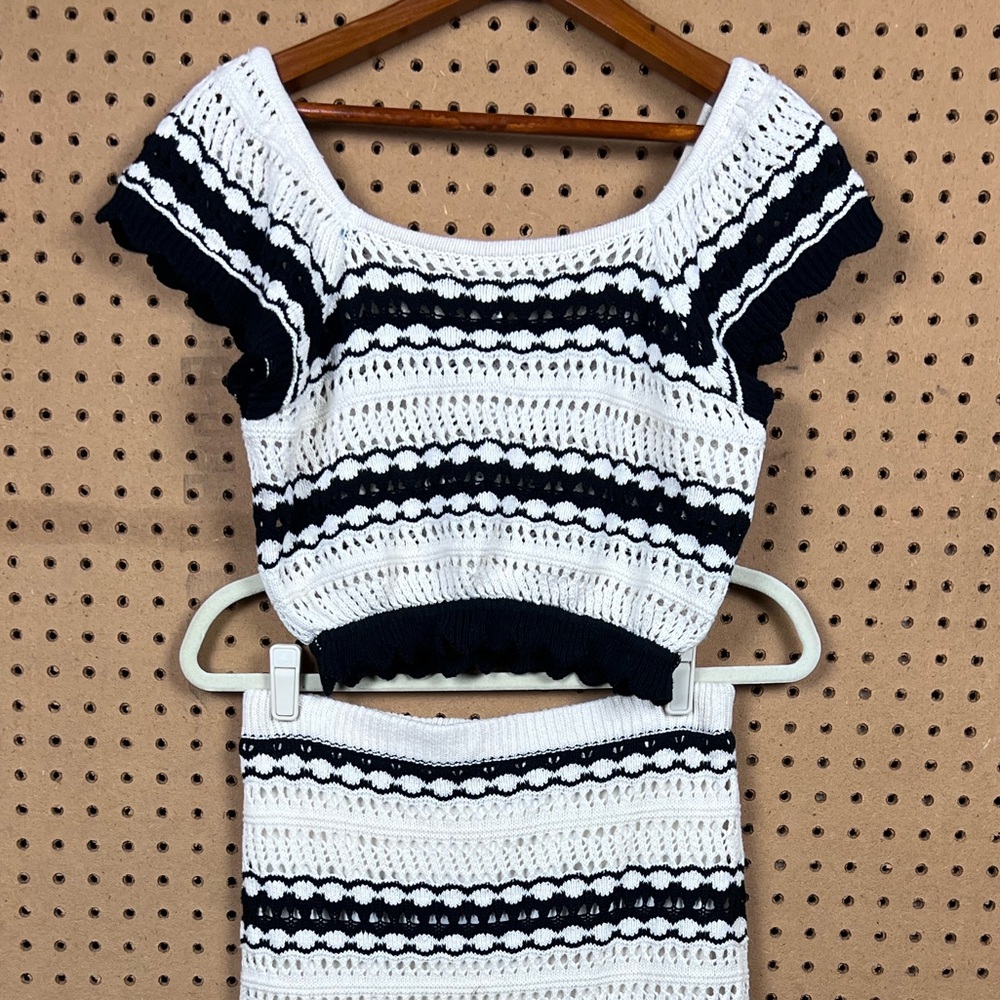 Freshman 1996 Crochet Slim Maxi Skirt and Crop Tank Striped Set Size Medium